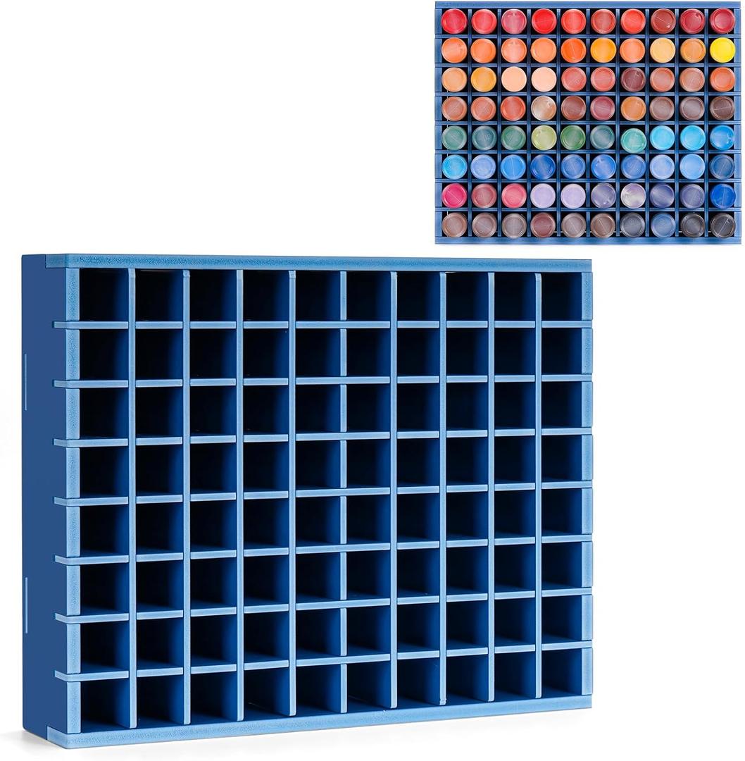 80 Grids Paint Organizer Storage Rack, Wall-mountable Craft Paints Holder, Paint Bottle Organizer Rack Stand for 2 oz Acrylic Craft Paints, Blue