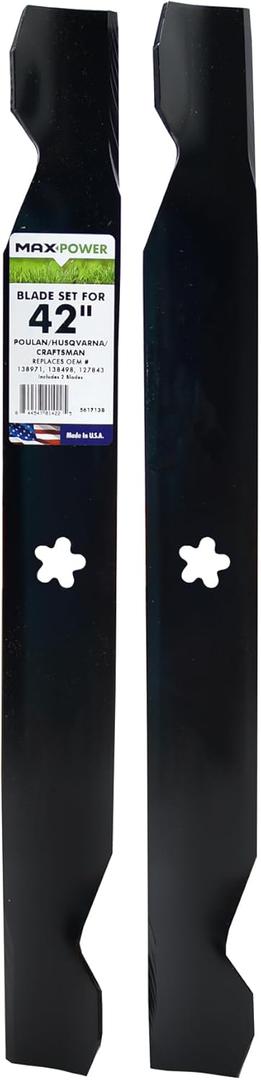 MaxPower 561713B 2-Blade Set for 42" Cut Poulan/Husqvarna/Craftsman Replaces 138498, 138971, 127843, 532138971, 532127843, 532138498, CMXGZAM110136 MaxPower 561713B 2-Blade Set for 42" Cut Poulan/Husqvarna/Craftsman Replaces 138498, 138971, 127843, 532138971, 532127843, 532138498, CMXGZAM110136