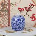 Traditional Chinoiserie Round Ginger Jars Blue and White Porcelain Series Ceramic Storage Jars with Sealed Lids,for Home/Kitchen/Dining Table Decoration (Melon Jar)