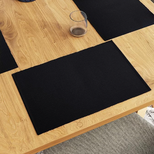 Encasa XO Dining Placemat Set of 6 | Solid Navy Blue Color | Fine Ribbed Cotton Table mat | Size 19x13 in | Machine Washable