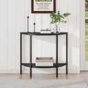 Console Table 2 Tier Narrow Entryway Table with Storage,Half Moon Sofa Couch Table with Metal Frame,Wooden Accent Side Coffee Table for Living Room/Hallway or Small Spaces,Black, 35.4"D x 11.8"W x 32.2"H