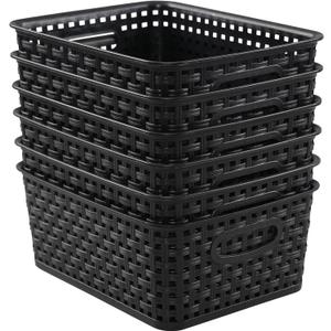Sandmovie Black Plastic Rattan Storage Baskets, 6 Packs