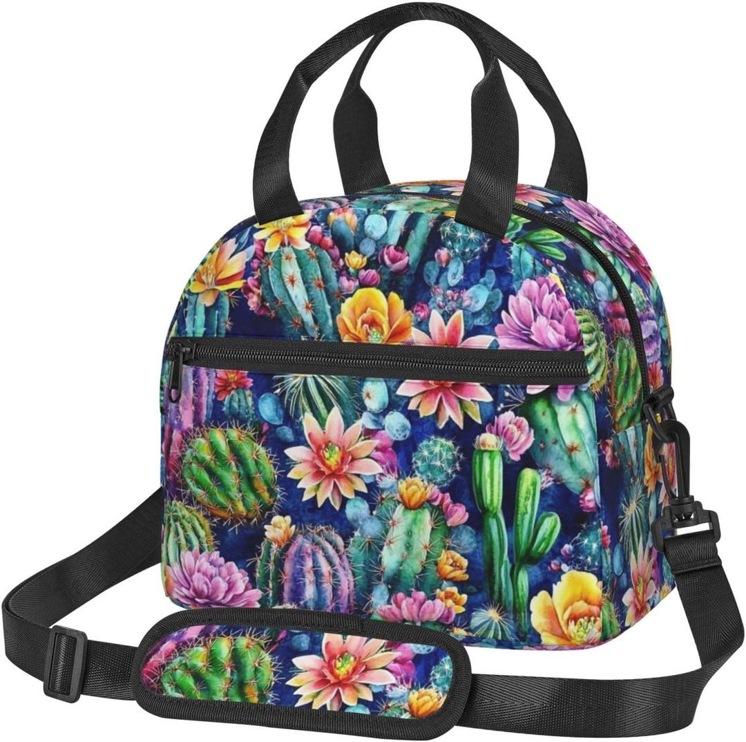 Cactus Reusable Insulated Lunch Box Waterproof Lunch Bag with Detachable and Adjustable Shoulder Strap for Office Picnic or Travel