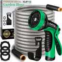 KUFFO Metal Garden Hose 50 ft - Heavy Duty Stainless Steel 304 Water Hose with 10 Function Nozzle - Flexible, Lightweight, Puncture-Resistant, No-Kink Outdoor Metal Hose for Yard, Gardening, Patio, RV