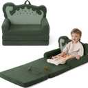 Blissful Diary Kids Couch, 2-in-1 Soft Toddler Couch Fold Out, Toddler Chair Comfy, Convertible Sofa to Lounger, Kids Furniture for Playroom, Gift for Birthday, Children's Day, Green Dinosaur