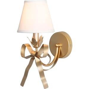Gold Bedside Wall Mount Light, Modern Wall Decor Set of 2 Wall Sconce Lights Fabric Shade Creative Bow Wall Lamps Perfect for Bedroom Living Room Girls Room Reading Room and Hotel (1 Pack)