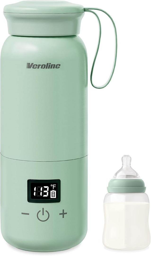 Portable Bottle Warmer for Travel, 10 Oz Baby Bottle Warmer with Adjustable Temperature & Keep Warm for Formula, Breastmilk, Cordless Milk Warmer, Rechargeable Outdoor Water Warmer (Green)
