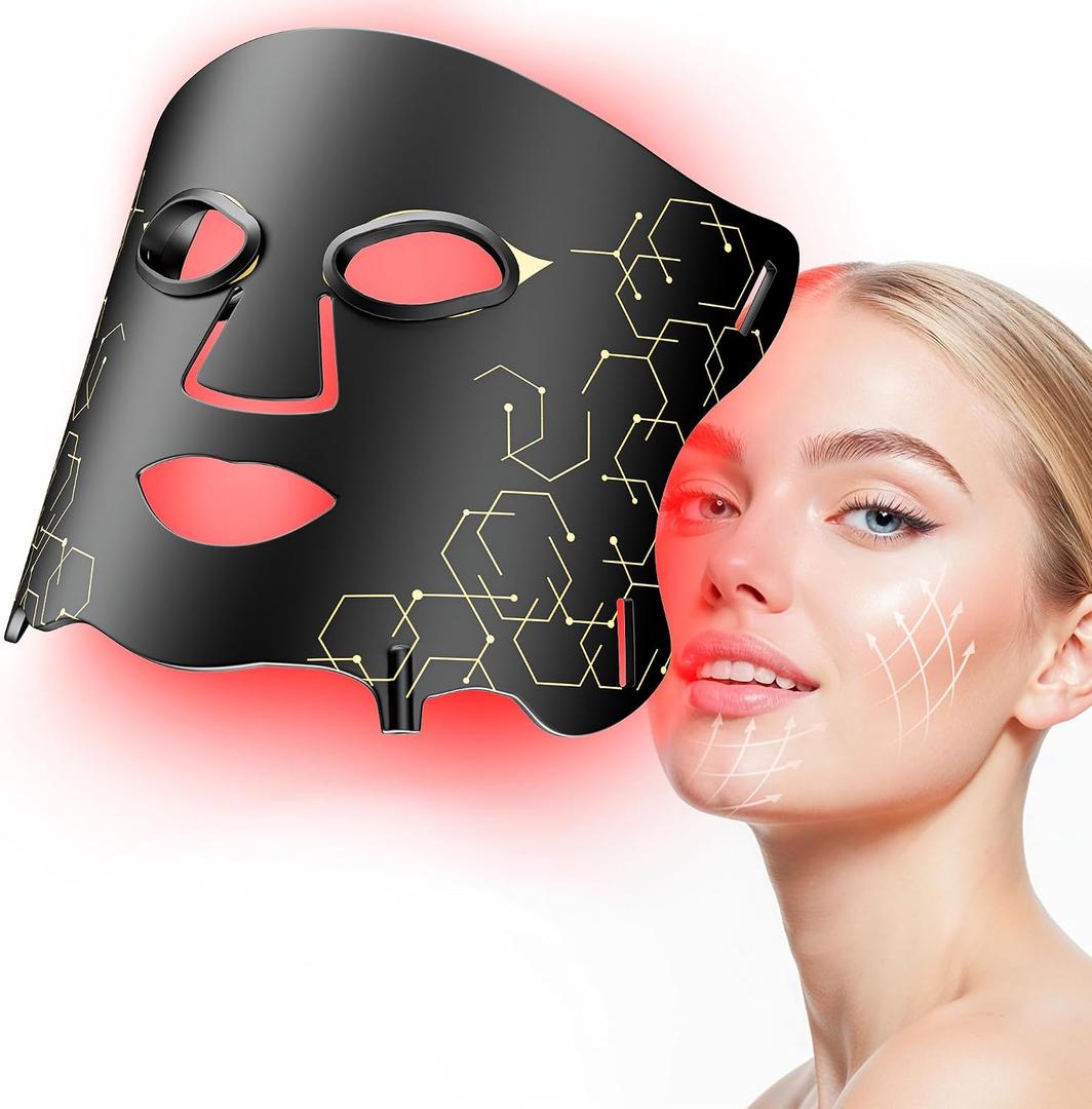 LED Light Therapy Mask (E106A) for Face with High-Frequency Laser, 850NM Near-infrared Portable Red Light Therapy Mask for Wrinkles & Acne Treatment, Silicone Phototherapy with Timer for Home & Travel