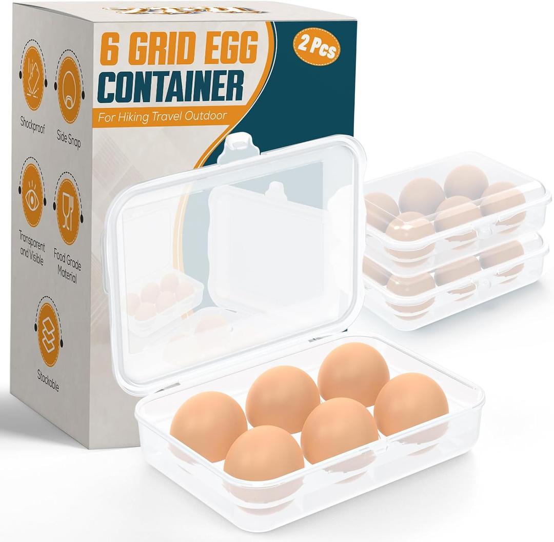 ZPU Egg Holder Camping, 2Pcs 6 Grid Egg Container, Plastic Egg Carrier for Camping Picnic Travel Outdoor Refrigerator Kitchen, Protective Egg Storage Case, Clear White