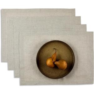 Solino Home Linen Natural Placemats Set of 4-100% Pure Linen Placemats 14 x 19 Inch for Summer - Fete