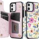 NNH Compatible with iPhone 12 Mini Wallet Case with RFID Blocking Card Slots Folio Flip PU Leather Kickstand Double Magnetic Clasp Design Cover for iPhone 12 Mini(5.4 inch-Colorful Butterfly Flowers)