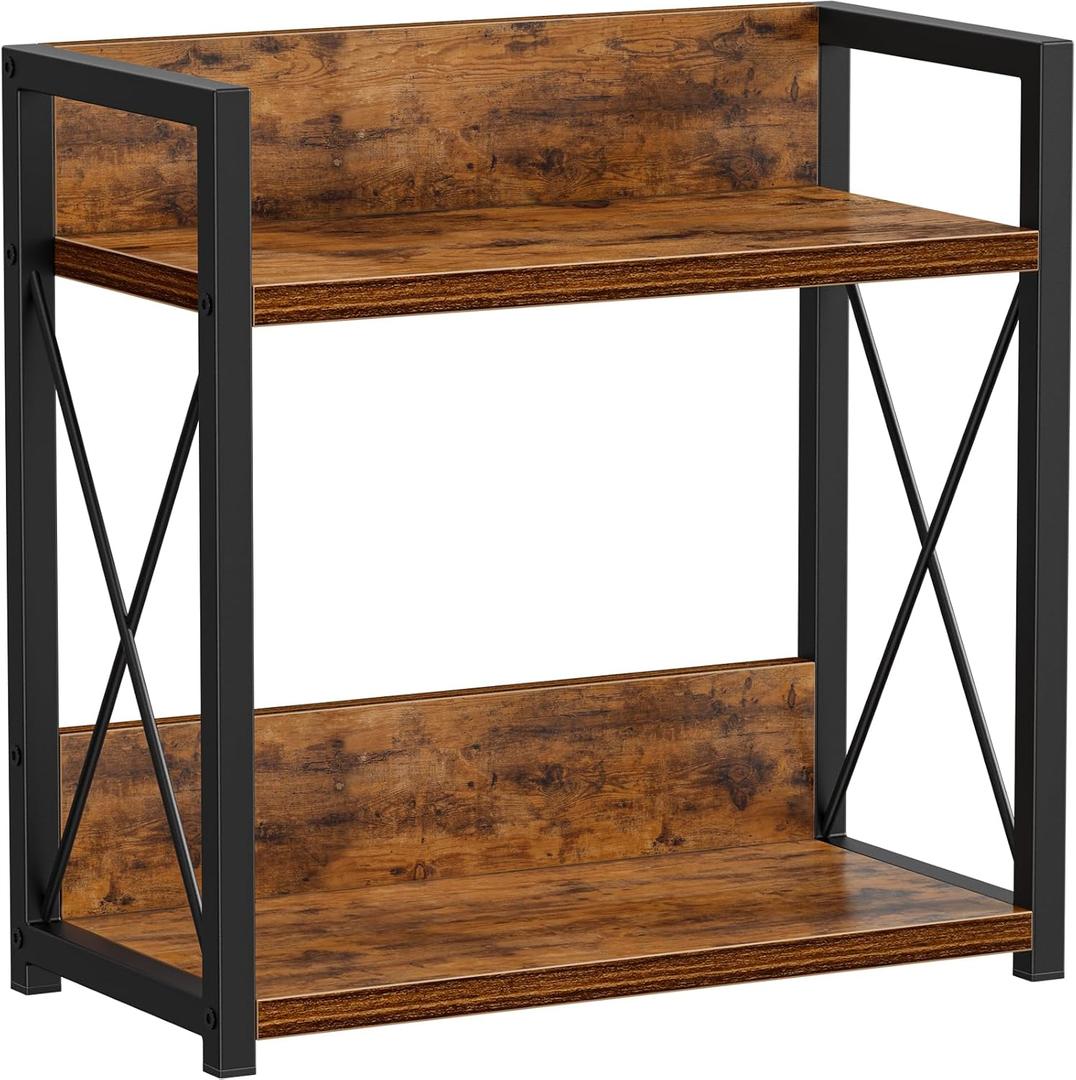 Giikin Kitchen Counter Shelf, Kitchen Countertop Organizer, 2 Tier Spice Rack for Counter, Wood Coffee Bar Organizer for Coffee Station (Brown, L)