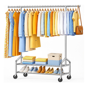 Heavy Duty Clothes Rack Load 650 LBS, Rolling Clothing Rack for Hanging Clothes with 2 Sturdy Shelves, Metal Garment Rack with Wheels for Bedroom, Laundry Room, Retail Store, Silver