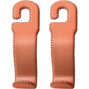 Leather Hooks for Headrest - Fully Leather-Wrapped U-Shaped Purse Holder for Car, Flexible Seat Back Organizer & Durable Car Accessories for Purses, Bags, Coats & More (Brown, 2 Pack)