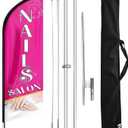 Nails Salon Feather Flag Sign, Pink, 11FT, Swooper Flag Pole Kit & Ground Stake