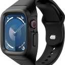 SURITCH Sport Band for Apple Watch Ultra 3/2/1 Case with Band 49mm, Soft Silicone Shockproof Rugged Protective Replacement Strap with Case for Women Men, Black