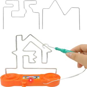 Electric Touch Maze Game, Convenient Brain Stimulating Bright Color Collision Maze Toy Intellectual Development Toys Electric Shock Maze Game (Orange 3in1)