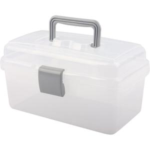 Multipurpose Plastic Storage Container Box with Handle and Latch Lock, Clear Gray