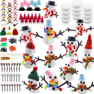 12 Pack Snowman Kits,Fun Build a Snowman Craft for Kids Gifts Winter Family Activity, Christmas Making Snowmen Kit with 12 Scarves, 12 Santa Hats