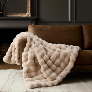 WDCOZY Luxury Bubble Throw Blanket, Faux Fur Mink Plush Throw for Couch, Sofa and Bed, Soft Fluffy Fuzzy Furry Cozy Blanket, Thick and Warm, 60x80 inches, Beige Tan Taupe Camel, 950 GSM