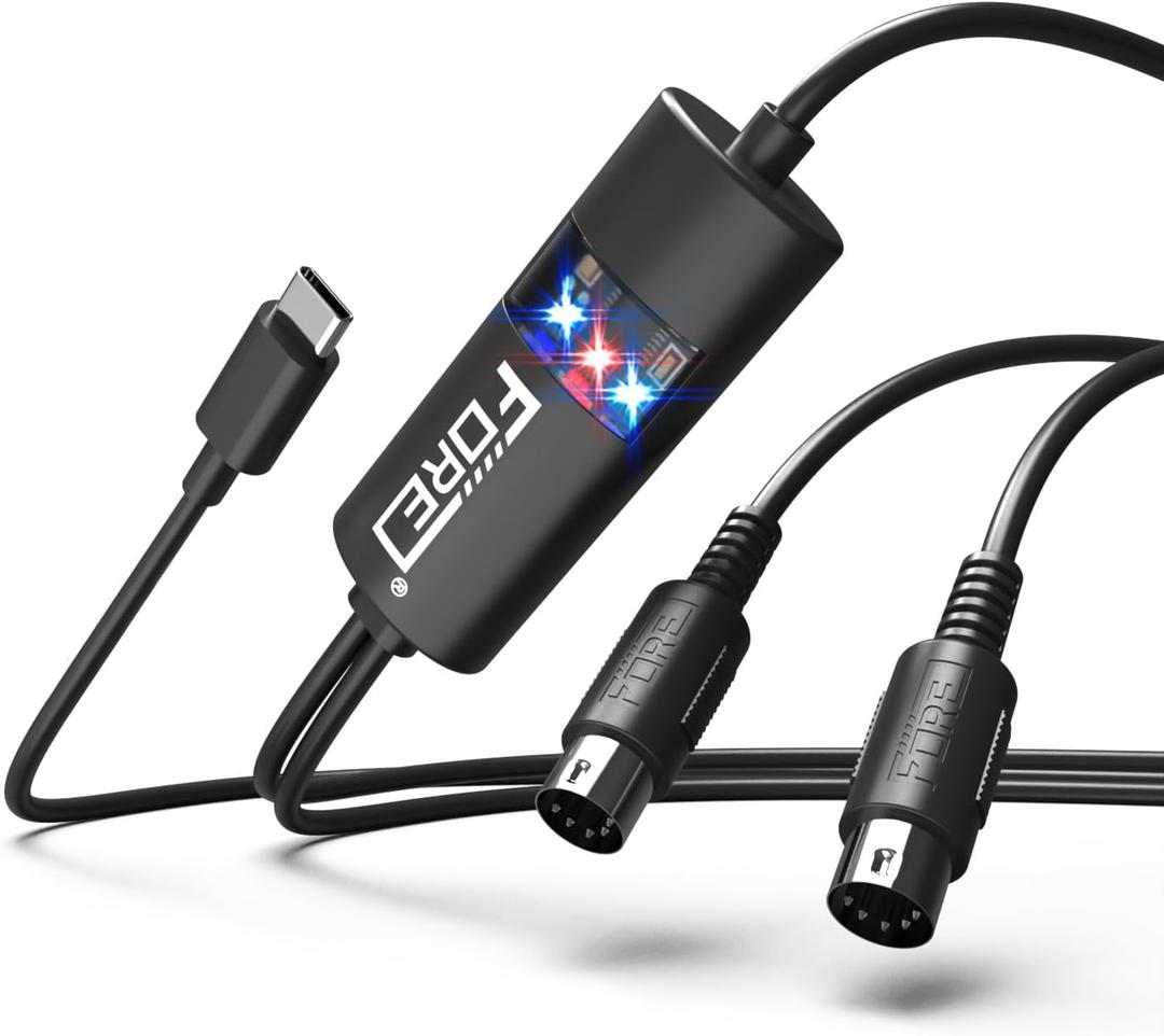 FORE Type-C to MIDI Interface MIDI Cable Adapter with Input&Output Connecting with Keyboard/Synthesizer for Editing&Recording Track Work with Windows/Mac OS for Studio Type-C Color Balck - 6.5Ft