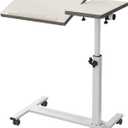TigerDad Over Bed Table with Wheels Adjustable | Rolling Laptop Table Overbed Desk Hospital Tray Table Sofa Chair Side Table for Home Office (White)