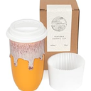 NOVA CERAMICS Ceramic Tumbler– Ceramic Travel Mug With Lid – Microwave & Dishwasher Safe Coffee White & Orange Tumbler - Gifts For Women Men Him Her – 16oz – Grapefruit