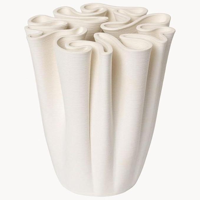 Nordic Ceramic Vase  White Textured Fluted Vase for Modern Boho Home Decor, Minimalist Table Centerpiece for Living Room, Dining Table, or Shelf Display