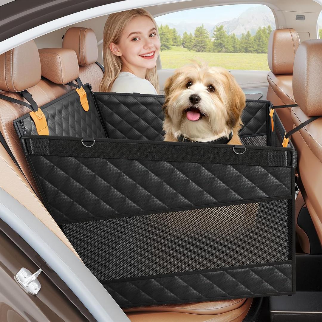 Dog Car Seat for Large Medium Dogs, Back Seat Extender for Pets with 4-Splice Hard Bottom, Waterproof Pet Seat Cover with 3 Mesh Windows for Cars, Trucks and SUVs