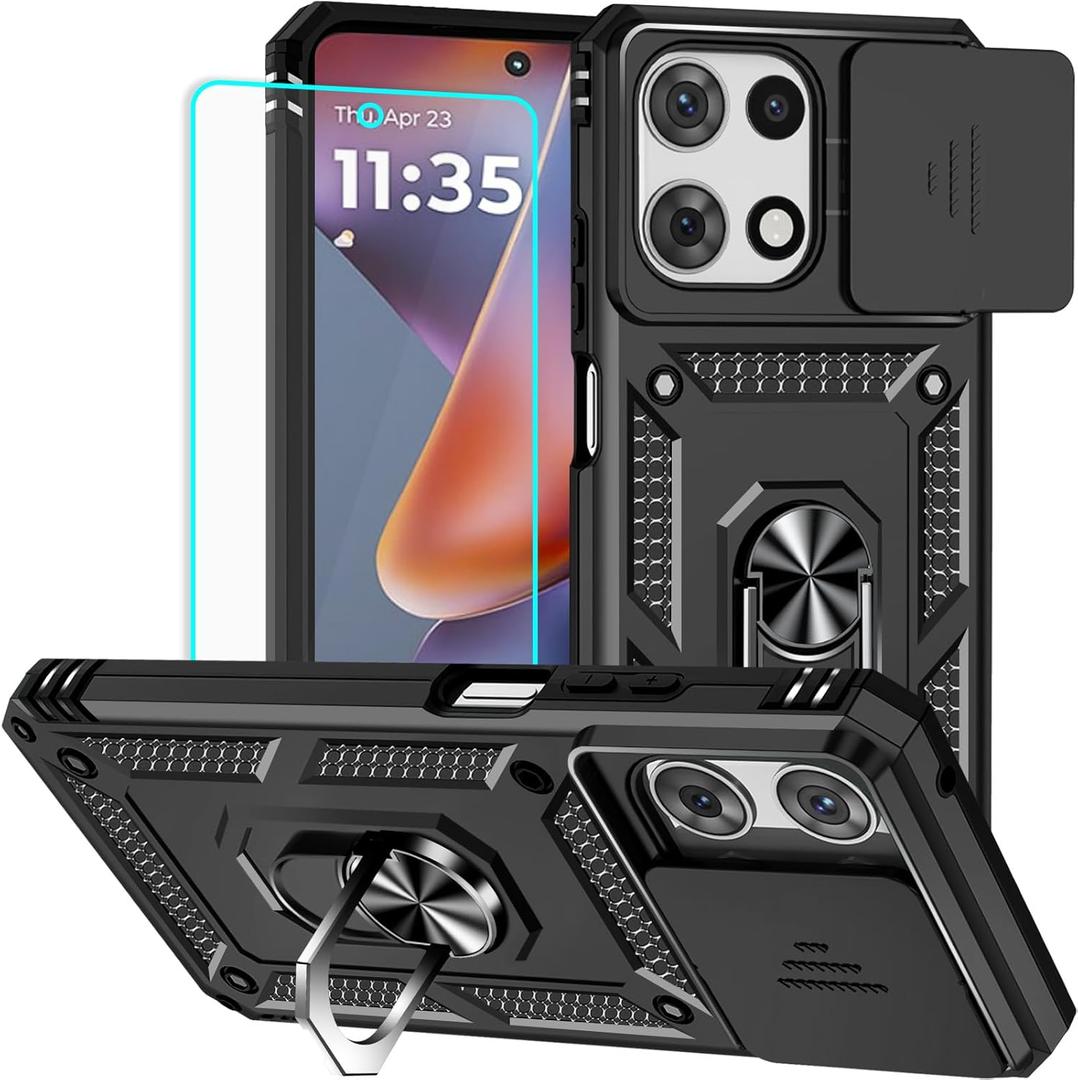 for Moto G 5G 2025 Case with Screen Protector: [Military Grade 20ft. Drop Tested] Slide Camera Cover Ring Shockproof Protective Phone Case for - Moto G 2025 (Black)