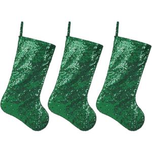 18.5 Inches Sequin Christmas Stockings,3 Pack Glitter Xmas Holiday Party Supplies,Personalized Christmas Stockings,Holiday Season Decor Green