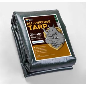 GUARD SHIELD Super Heavy Duty Green/Silver Poly Tarp Cover 20x20 Feet Waterproof 16mil Thick UV and Tear Resistant Tarpaulin with Grommets and Reinforced Edges