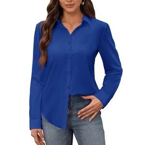 siliteelon Women's Stain Shield Dress Shirts Wrinkle Free Long Sleeve Shirts Solid Work Business Button Down Shirts 2XL