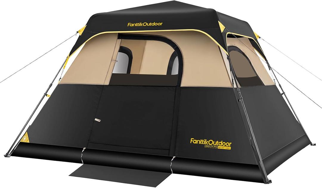 FanttikOutdoor Camping Tent 4 Person Instant Cabin Tent Setup in 60 Seconds with Rainfly & Windproof Portable with Carry Bag for Family Camping & Hiking, 8' X 8' X 59''