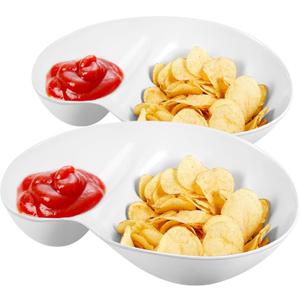 2 Pieces Chip and Dip Serving Set Divided Serving Trays Platters Chip and Dip Bowl Compartment Cheese Ball Serving Dish Dumpling Plate for Party Appetizers Snacks Veggies, White