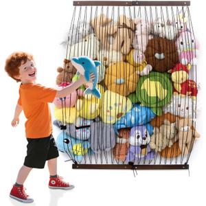 Qiannhee Extra Wide Stuffed Animal Hammock ,29" Kids Corner Toy Organizer Net, Solid Wood Wall Hanging Storage for Plush Toys, Create Zoo Display in Bedroom, Nursery & Playroom (Brown) Qiannhee Extra Wide Stuffed Animal Hammock ,29" Kids Corner Toy Organizer Net, Solid Wood Wall Hanging Storage for Plush Toys, Create Zoo Display in Bedroom, Nursery & Playroom (Brown)