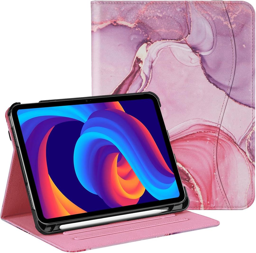Protective Case for iPad (A16) 11th Generation 11 Inch (2025) & iPad 10th Generation 10.9 Inch (2022), Multi-Angle Viewing Stand Cover with Pen Holder & Pocket for iPad 11 inch,Marble Pink