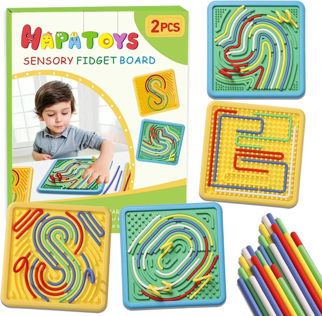 Sensory Activity Board for Kids & Toddlers: Double-Sided Fidget Board Toys with Storage Bag for Stress, Anxiety, ADHD & Autism | Tactile Sensory Toys for 3 4 5 6 Year Old Boys & Girls (2PCS)