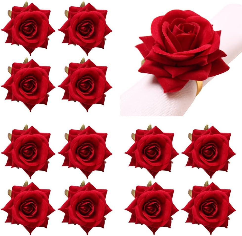 Handcraft Flower Napkin Rings Set of 12, Spring Flower Artificial Rose Napkin Rings for Wedding Birthday Party Banquet Spring Table Decor