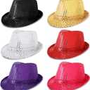 Tarpop 6 Pcs Western Sequin Hat Bling Dance Hats with Shining Sequin for Man and Women