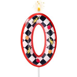 Racing Themed Birthday Candle, Premium Red Black and White Checkered Number Candle Suitable for Baby Shower Birthday Racing Themed Party Decoration (Number 0)