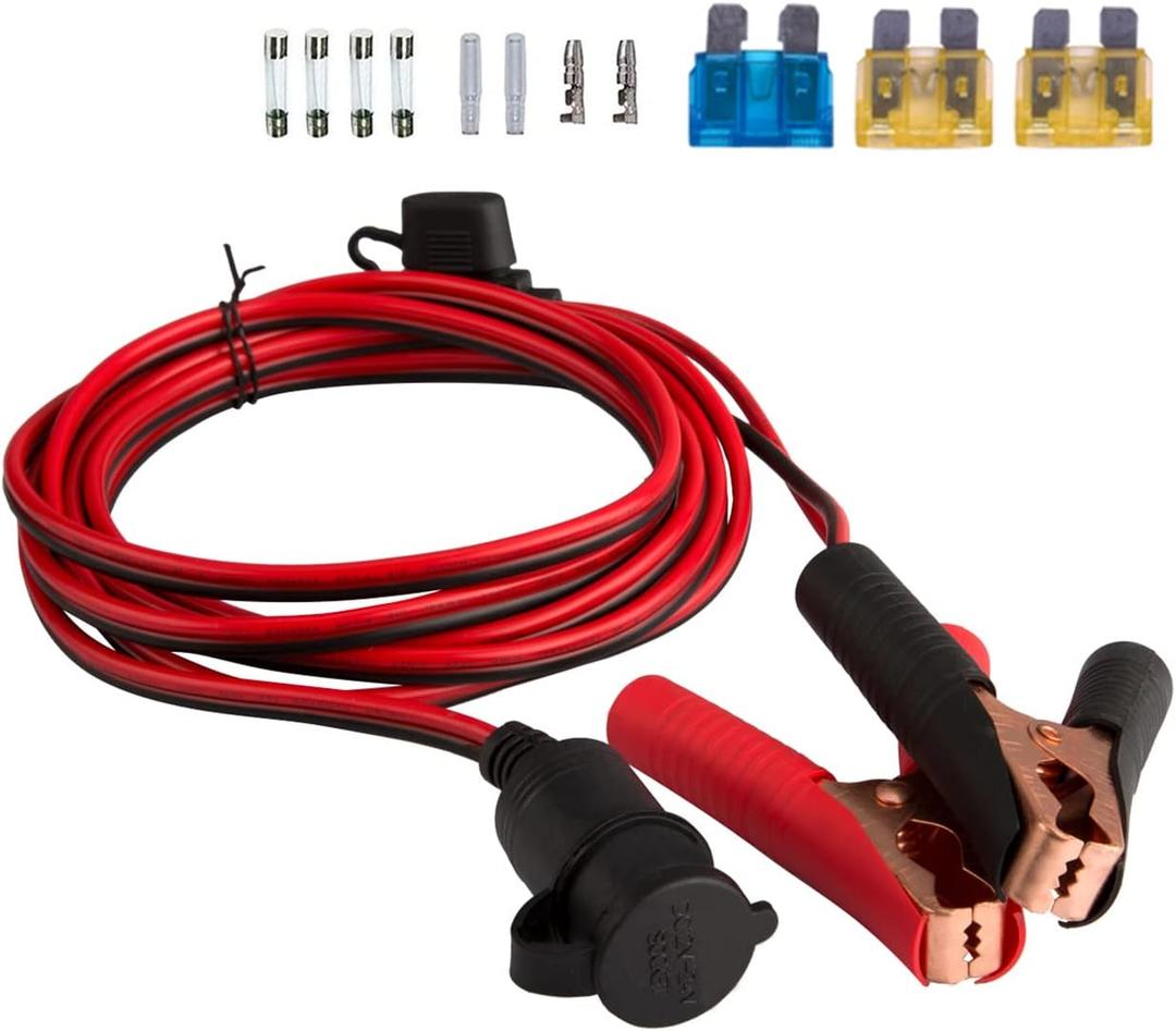 DEDC 3m/10FT Battery Clip On Plug Socket, 12V/24V Cigarette Lighter Adapter Cable with Fuse Holder for Car Battery, Portable Air Compressor, Power Inverter (Cigarette Lighter Adapter Cable Set)