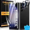 UniqueMe [2+2+1Pack] Compatible for Samsung Galaxy S23 Ultra 6.8 inch Screen Protector Flexible TPU, Camera Lens Protector with Installation Frame, 24h Scratch Self-Healing