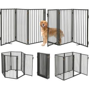Metal Freestanding Dog Gates with Door for Outdoor Indoor,120'' Extra Wide 36'' Tall Free Standing Dog Gate for Doorways,Large Openings,Deck,Yard,Porch,Foldable Safety Pet Fence(Black,6 Panels)
