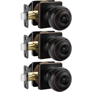 Haidms Bronze Door Knobs Interior, Square Bedroom Door Knob Bathroom, Bronze Interior Door Knobs Round Ball with Square Plate Coin Unlock 3 Pack (Oil Rubbed Bronze) Haidms Bronze Door Knobs Interior, Square Bedroom Door Knob Bathroom, Bronze Interior Door Knobs Round Ball with Square Plate Coin Unlock 3 Pack (Oil Rubbed Bronze)