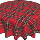 BETGINY Christmas Tablecloth 70x70 Inch Round Red Green Buffalo Plaid Tablecloth Dust-Proof Wrinkle Resistant Rustic Christmas Table Cloth for Holiday Party Dining