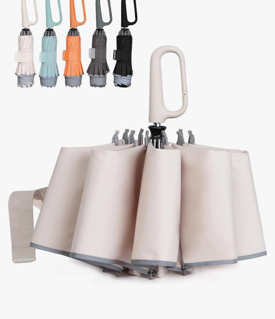 QWB TUMAAOTU Inverted Umbrella with Carabiner Handle, Wind Proof Umbrellas For Rain and Sun, 46 Inch Portable Reverse Folding UV Umbrella, Car Umbrella for Women Men, 10 Ribs