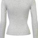 SSLR Womens Long Sleeve Shirts Basic Crop Tops Slim Fit T-Shirts Stretch Crew Neck Tee Comfort (Gray, L)