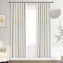 Joywell 100% Blackout Linen Curtains for Bedroom 74 Inches Long Natural Cream Black Out Curtain Hook Belt 2 Panel Thermal Insulated Room Darkening Window Drapes for Living Room Beige Ivory 52x74