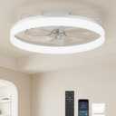 RRHG Ceiling Fans with Lights and Remote,19.7" Flush Mount Ceiling Fan with Lights,3000-6500K Dimmable and 6 Wind Speeds,Low Profile Ceiling Fan with Light for Bedroom, Kids Room（White）